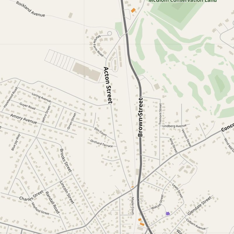 Acton map with house numbers, hospitals, police and fire stations — printable PDF, United States