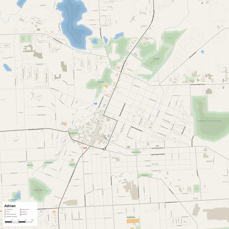 Adrian Map PDF — Printable Street Map Poster with House Numbers