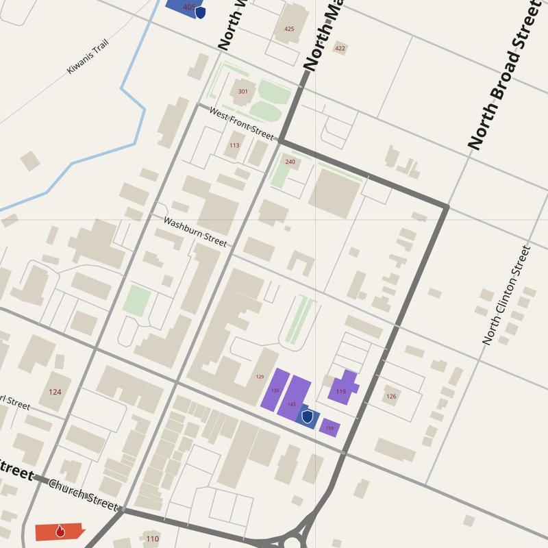 Adrian map with house numbers, hospitals, police and fire stations — printable PDF, United States