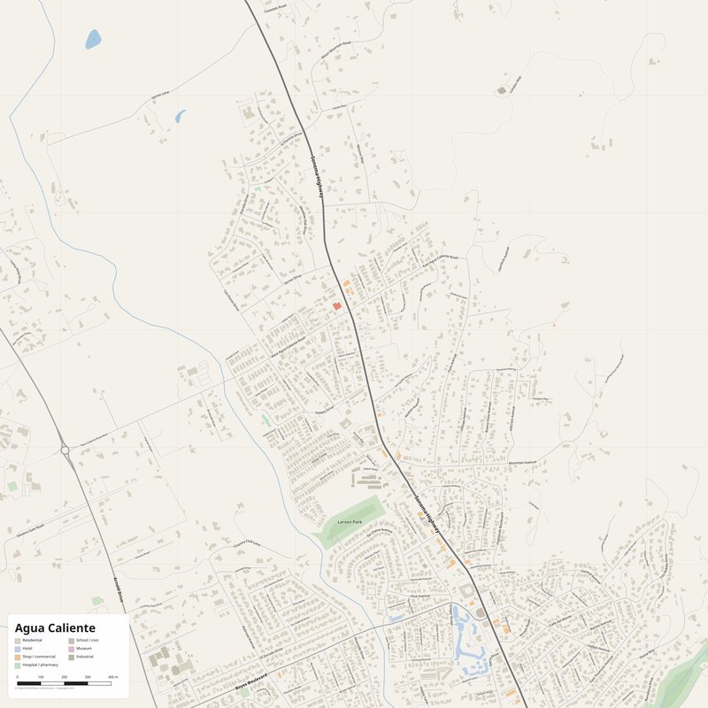 Agua Caliente Map PDF — Printable Street Map Poster with House Numbers