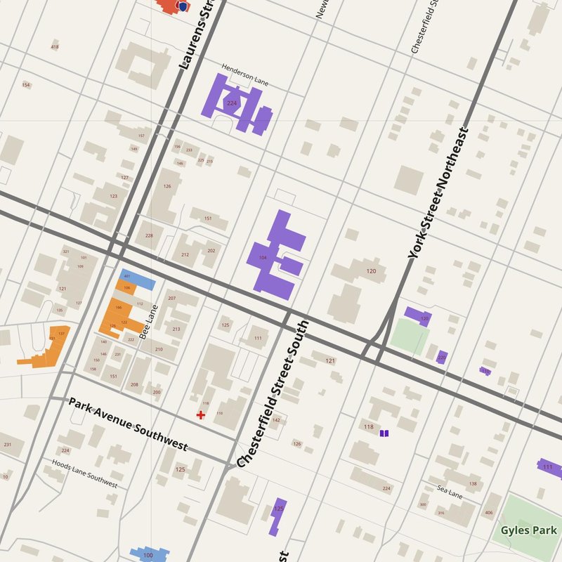 Aiken map with house numbers, hospitals, police and fire stations — printable PDF, United States