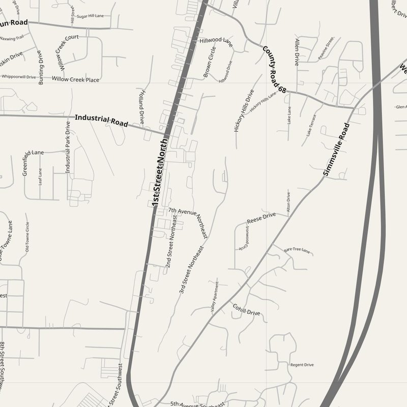 Alabaster street map with house numbers — printable address map PDF, United States