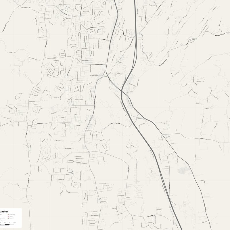 Alabaster Map PDF — Printable Street Map Poster with House Numbers