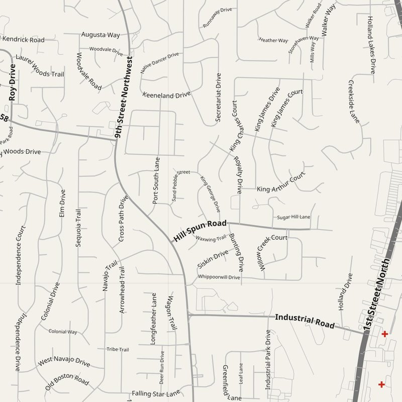 Alabaster map with house numbers, hospitals, police and fire stations — printable PDF, United States