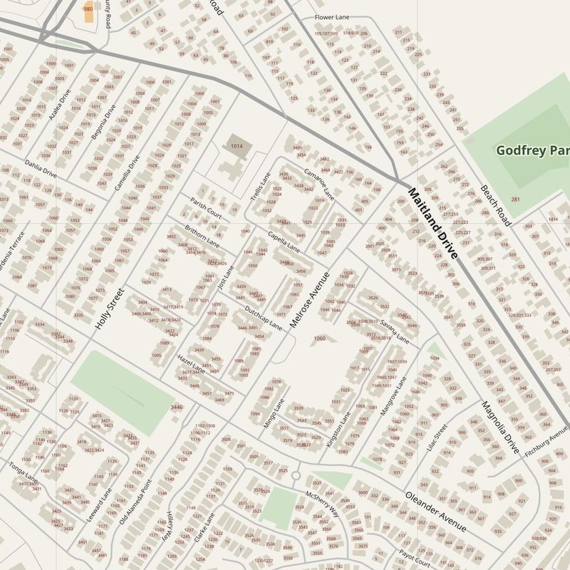 Alameda street map with house numbers — printable address map PDF, United States