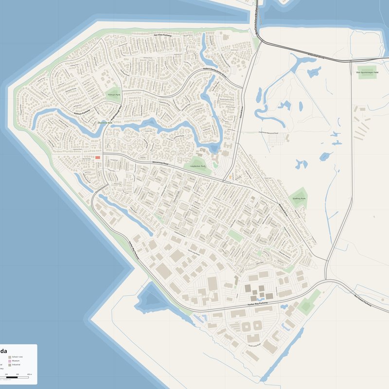 Alameda Map PDF — Printable Street Map Poster with House Numbers