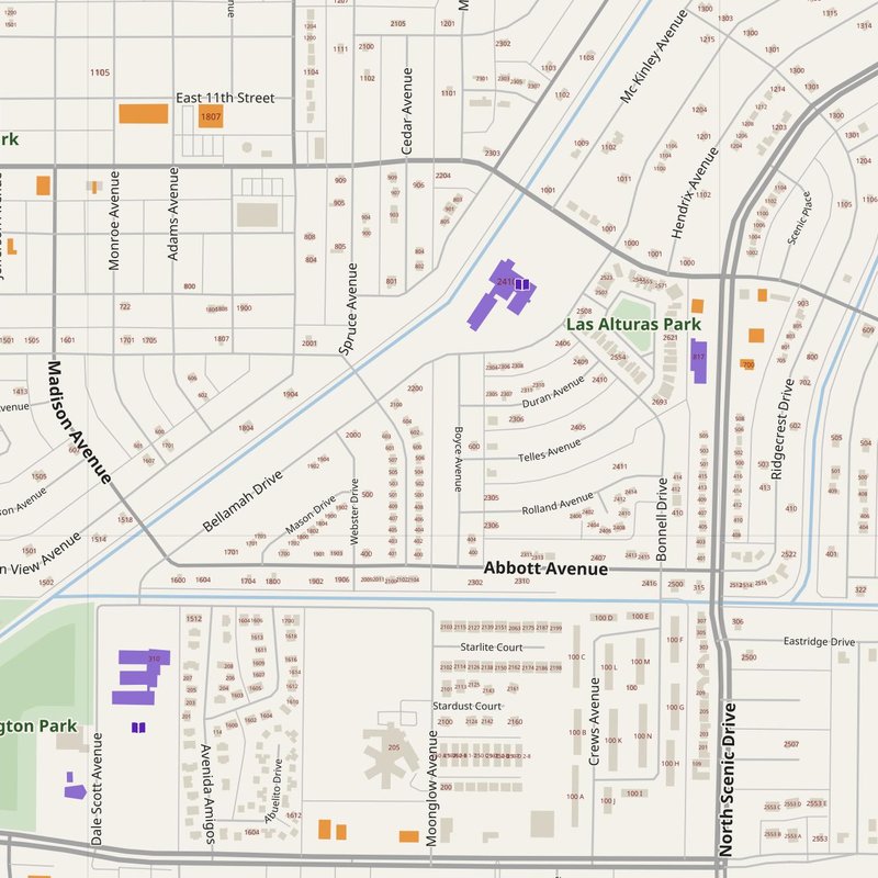 Alamogordo map with house numbers, hospitals, police and fire stations — printable PDF, United States