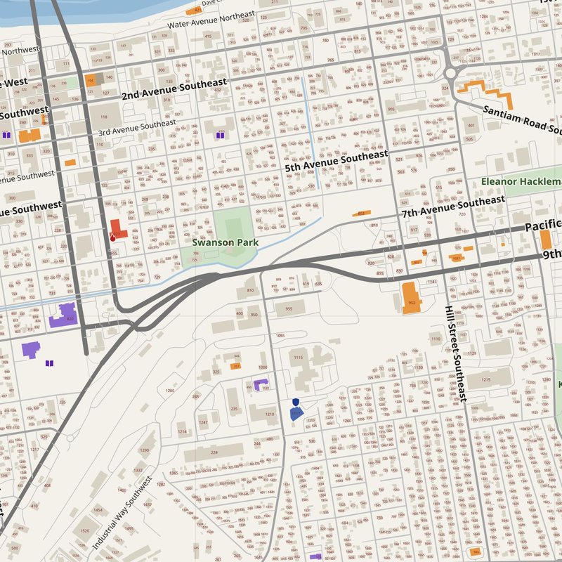 Albany map with house numbers, hospitals, police and fire stations — printable PDF, United States