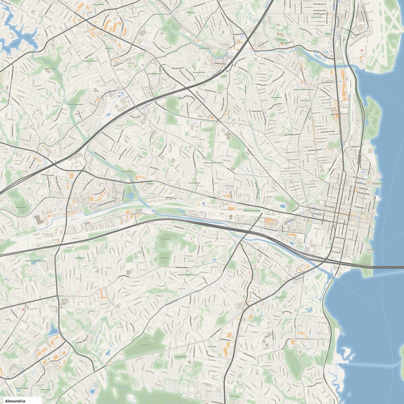 Alexandria Map PDF — Printable Street Map Poster with House Numbers