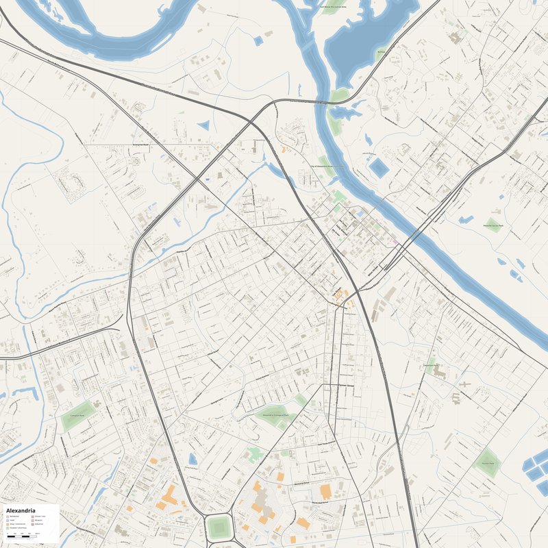 Alexandria Map PDF — Printable Street Map Poster with House Numbers