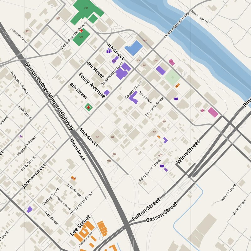 Alexandria map with house numbers, hospitals, police and fire stations — printable PDF, United States