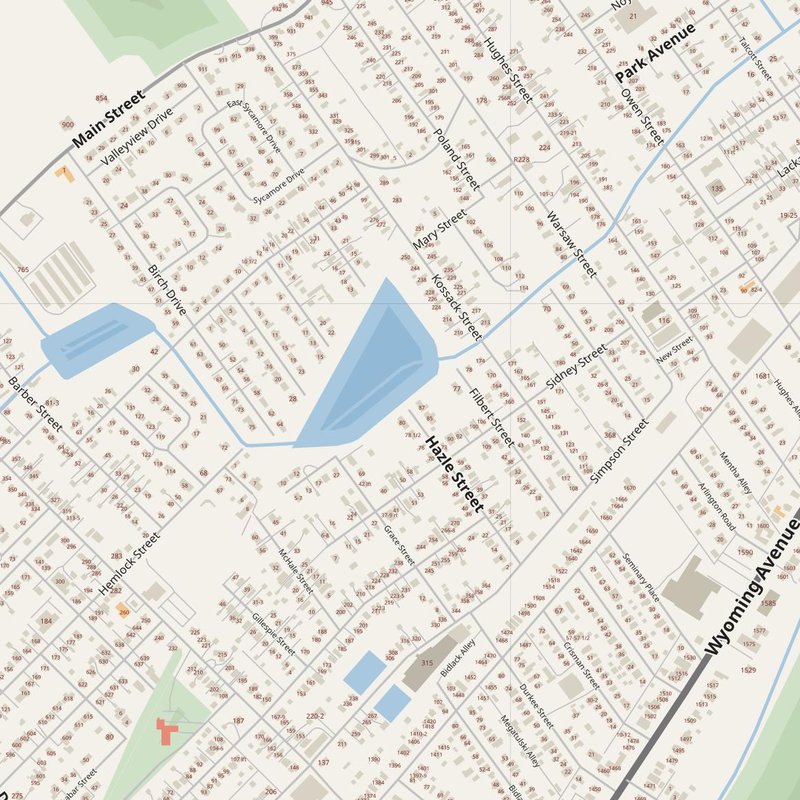 Back Mountain street map with house numbers — printable address map PDF, United States