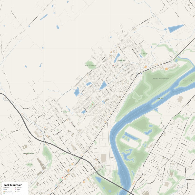 Back Mountain Map PDF — Printable Street Map Poster with House Numbers