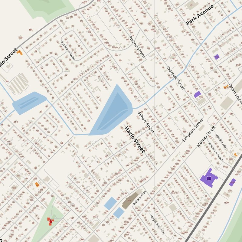 Back Mountain map with house numbers, hospitals, police and fire stations — printable PDF, United States