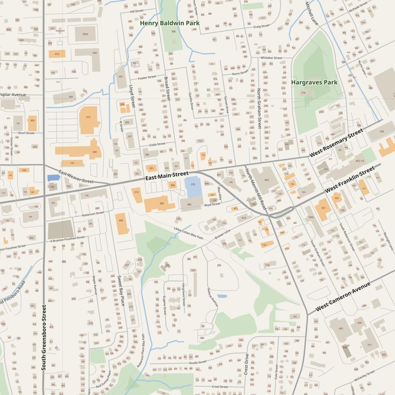 Carrboro street map with house numbers — printable address map PDF, United States
