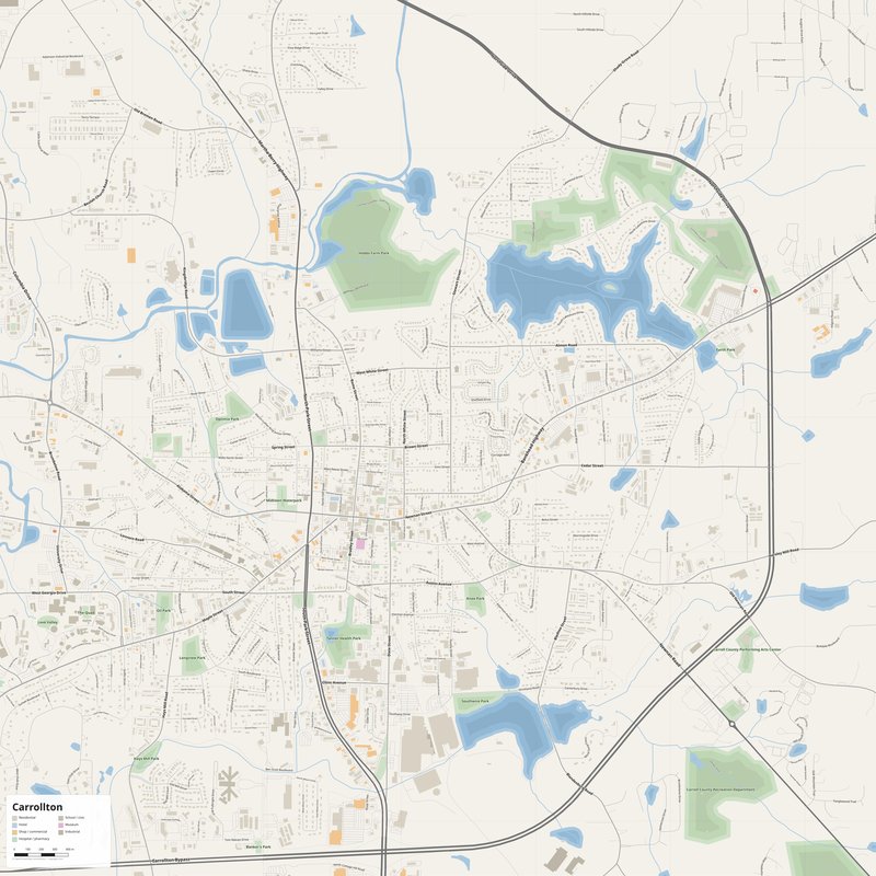 Carrollton Map PDF — Printable Street Map Poster with House Numbers