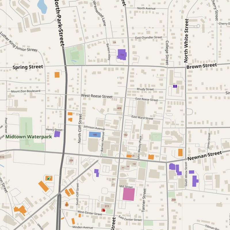 Carrollton map with house numbers, hospitals, police and fire stations — printable PDF, United States