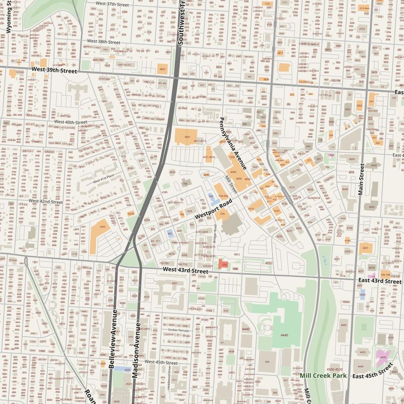 Kansas City street map with house numbers — printable address map PDF, United States