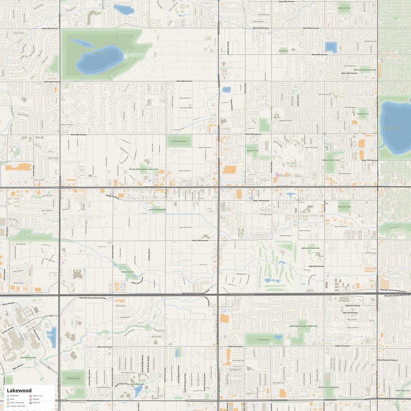 Lakewood Map PDF — Printable Street Map Poster with House Numbers