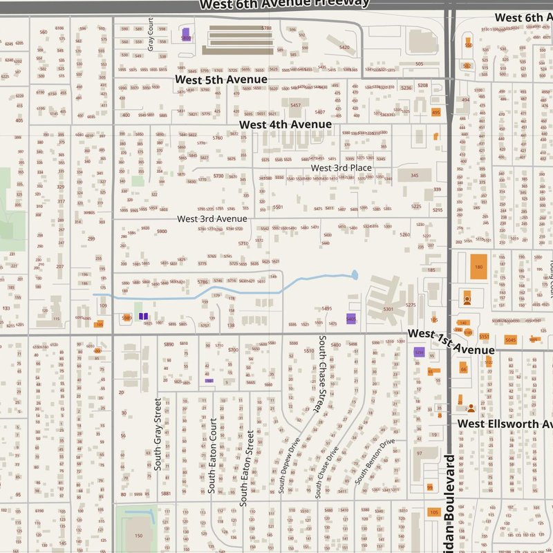 Lakewood map with house numbers, hospitals, police and fire stations — printable PDF, United States