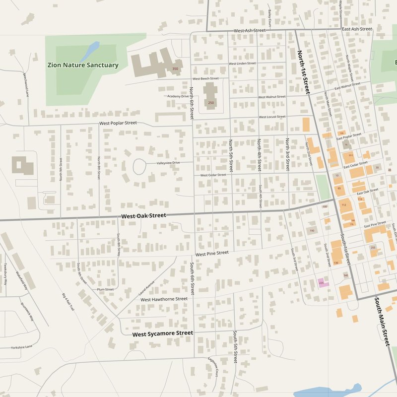 Zionsville street map with house numbers — printable address map PDF, United States