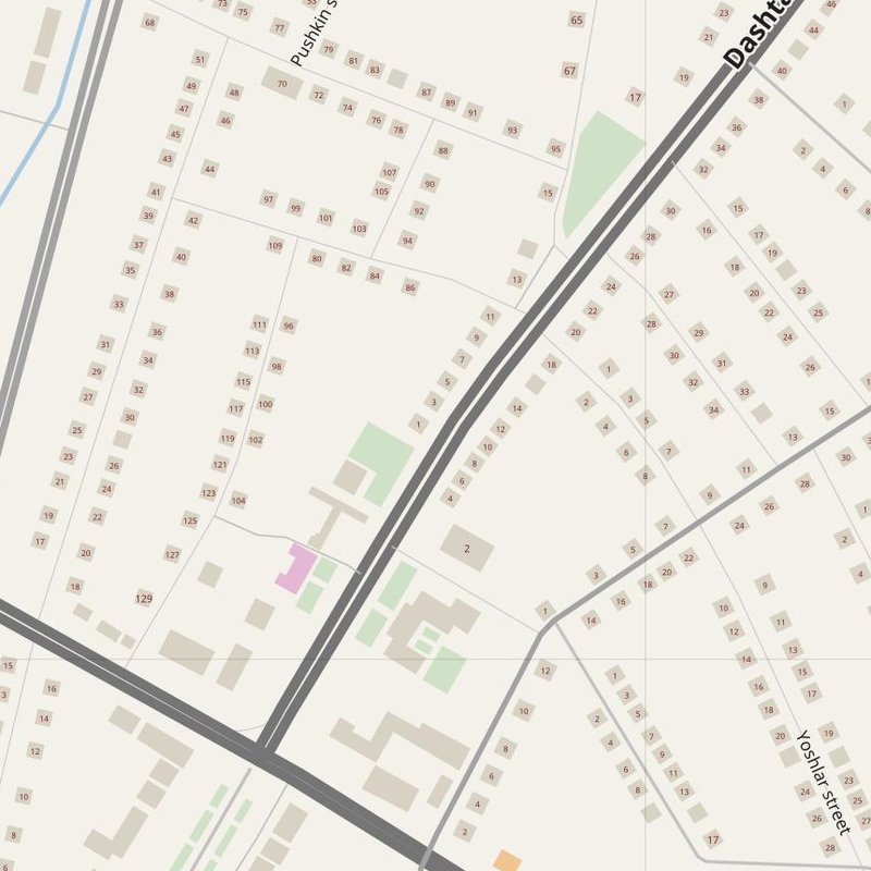 Zomin Shaharchasi street map with house numbers — printable address map PDF, Uzbekistan