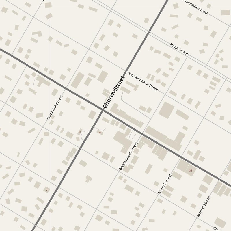 Carolina map with house numbers, hospitals, police and fire stations — printable PDF, South Africa